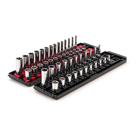 1/4 Inch Drive 6-Point Socket Set with Rails and Trays, 50-Piece 5/32-9/16 in., 4-15 mm