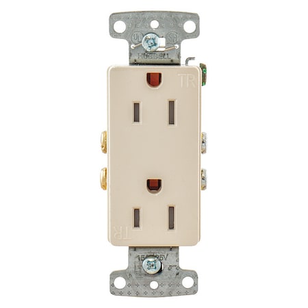 Straight Blade Receptacle, 5-15R, 15 A, 125V AC, 2 Pole, 3 Wire, Flush Mount, Self-Grounded