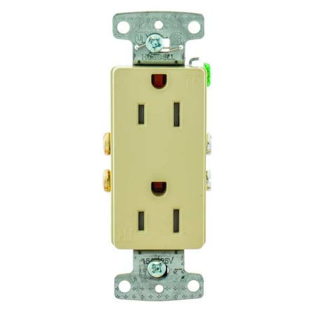 Straight Blade Receptacle, 5-15R, 15 A, 125V AC, 2 Pole, 3 Wire, Flush Mount, Self-Grounded