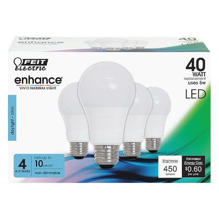 LED,5 W,A19,Medium Screw (E26),PK4