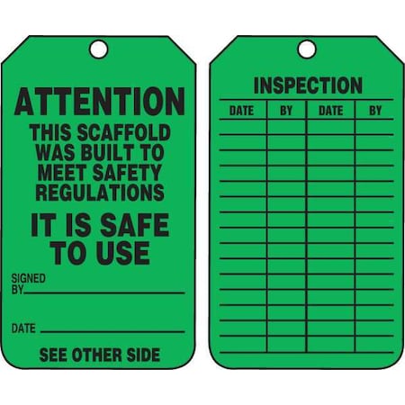 Tag, Scaffold, Plastic, 5 3/4 in H x 3 1/4 in W, Rectangle, 25 PK