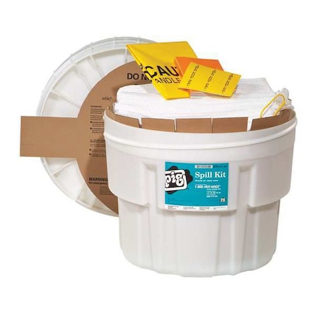 Spill Kit, 13 gal Volume Absorbed per Kit, 20 gal Capacity, Drum, White, 30