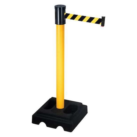 Barrier Post with Belt, Yellow, 15 ft Length, 40 in Post Height, No Legend, Yellow