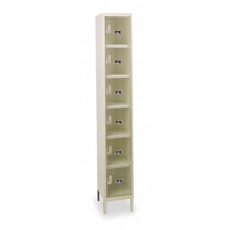 Box Locker, 12 in W, 18 in D, 78 in H, (1) Wide, (6) Tier, Tan