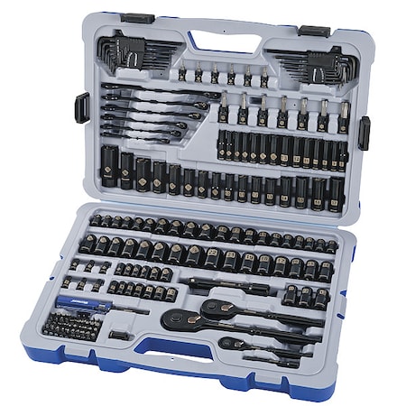 Socket Wrench Set, 1/4 in, 3/8 in, 1/2 in Drive Size, (58) 6-Point, (28) Deep 6-Point, 183-Piece