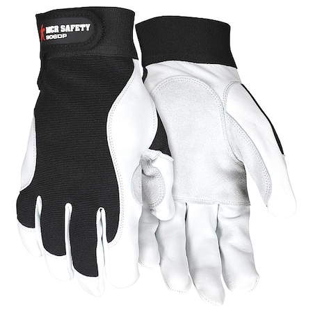 906DP Mechanics Gloves, Goatskin Palm, Nylon, Spandex Back, S, Black/White