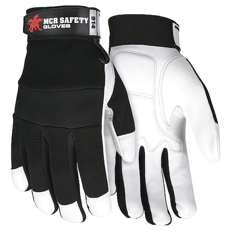 914 Mechanics Gloves, Goatskin Palm, Spandex Back, 2XL, Black/White