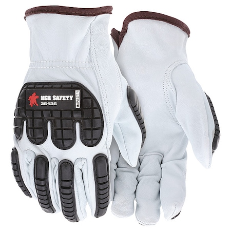 Leather Drivers Gloves, Shirred Slip-On, White / White, 2XL, 12 PK