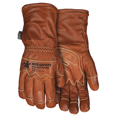 Leather Drivers Gloves, Gauntlet, Brown / Brown, M, 1 PR