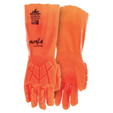 N2658HVO Chemical Resistant Gloves, PVC, 14 in L, 15 ga, Orange, 2XL, 1 PR