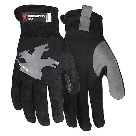 950 Mechanics Gloves, Synthetic Leather Palm, Spandex Back, S, Black/Gray