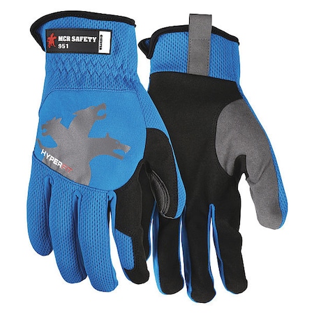 951 Mechanics Gloves, Synthetic Leather Palm, Spandex Back, M, Black/Blue/Gray
