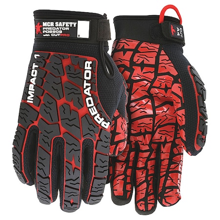 Predator Mechanics Gloves, Synthetic Leather Palm, Spandex Back, XL, Black/Red