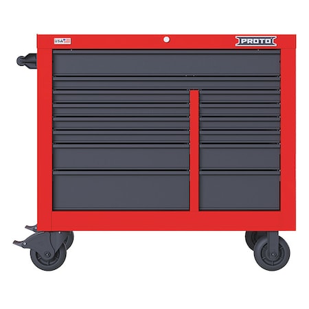 Velocity Rolling Tool Cabinet, 14 Drawer, Red/Gray, Steel, 42 in W x 22-1/2 in D x 38-1/2 in H