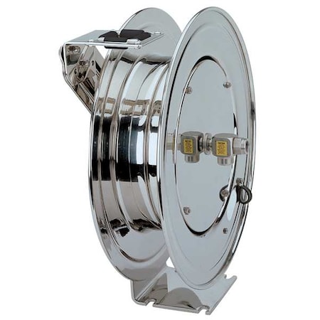 Spring Return Hose Reel, 3/8 in Hose Diameter, 50 ft Length, 3,000 psi Max. Pressure, Silver