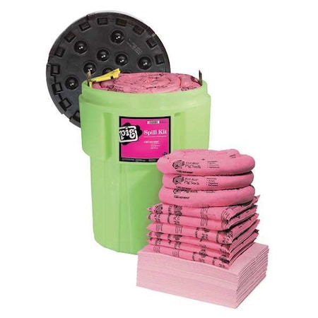 Spill Kit, 63 gal Volume Absorbed per Kit, 95 gal Capacity, Drum, Green, 120