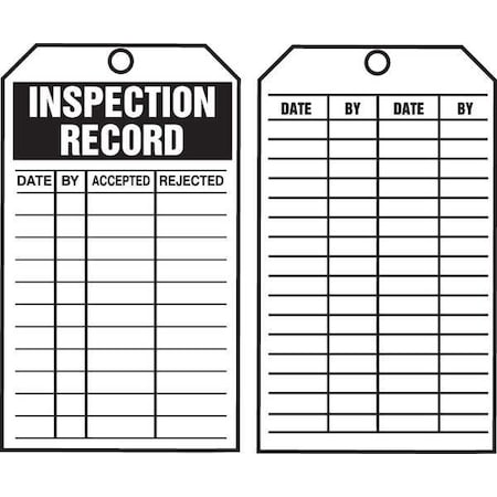 Tag, Inspection, Cardstock, 6 1/4 in H x 3 in W, White, Rectangle, 100 PK