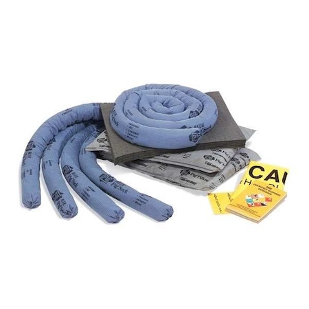 Spill Kit Refill, 12 gal Volume Absorbed per Kit, Not Applicable Capacity, Box, Blue/Gray, 34