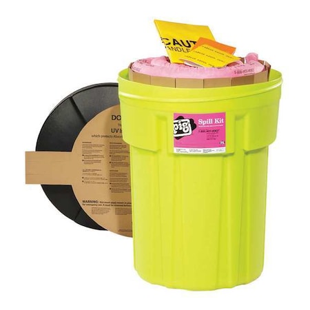 Spill Kit, 21 gal Volume Absorbed per Kit, 30 gal Capacity, Drum, Green, 45