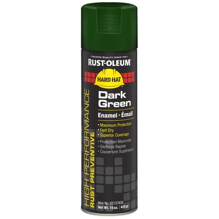 Rust Preventative Spray Paint, Dark Green, Gloss, Solvent, 15 oz