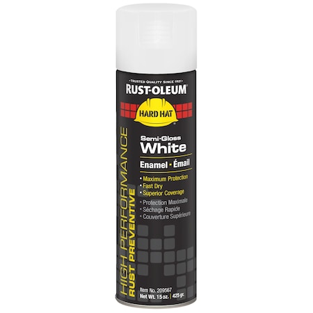 Rust Preventative Spray Paint, White, Semi-Gloss, Solvent, 15 oz