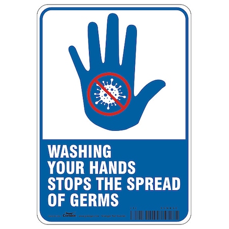 Washing Your Hands Stops The Spread Of Germs, Polystyrene, 10 in x 7 in, With Mounting Holes