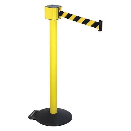 Barrier Post with Belt, Yellow, 30 ft Length, 40 in Post Height, No Legend, Yellow