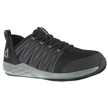 Women's Athletic Shoe, Steel Toe, Mesh Upper, Rubber Outsole, Lace Up, Black/Gray, 6 W