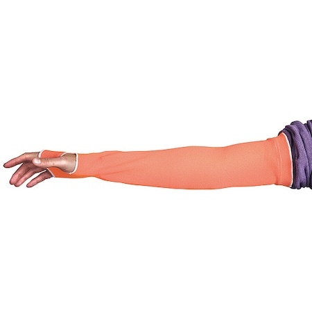 Cut-Resistant Sleeve, Cut Level A2, 22 in Sleeve Length, Thumbhole, Hi-Vis Orange, L,PR