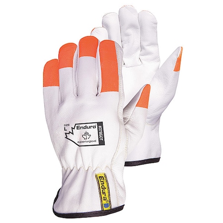 Leather Drivers Gloves, Safety, Orange/White, XS, 12 PK