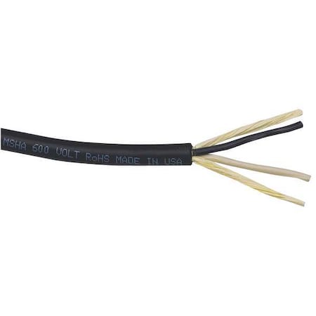 Portable Cord, SOOW, 14 AWG, 2 C, Black, Rubber, Stranded, 600V, Indoor/Outdoor, 50 ft