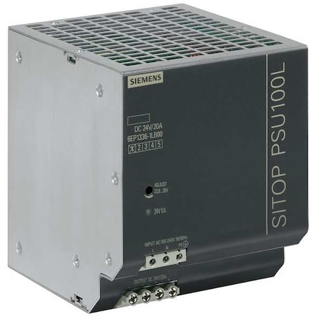 Stabilized Power Supply, 100/240V AC, 24V DC, 480 W, 20 A, DIN Rail