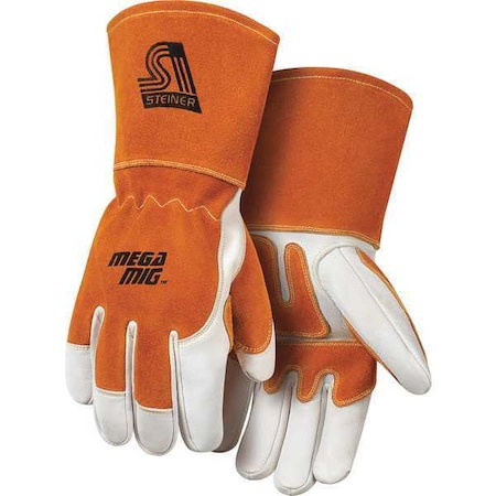 MegaMIG Welding Gloves, Gauntlet Cuff, Wing Thumb, Premium Cowhide, XL, 1 PR
