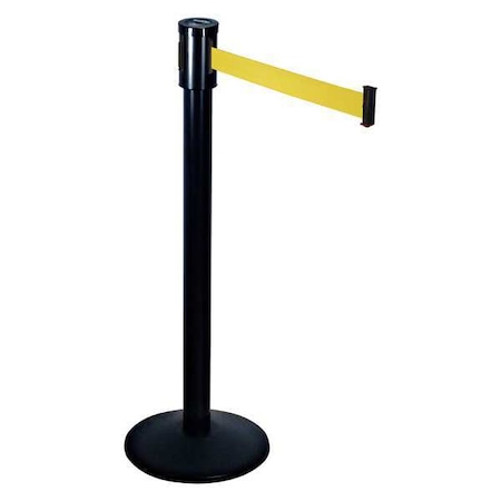 Barrier Post with Belt, Black, 15 ft Length, 40 in Post Height, No Legend, Black