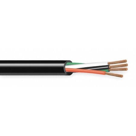 Portable Cord, SJOOW, 18 AWG, 4 C, Black, Rubber, Stranded, 300V, Indoor/Outdoor, 25 ft