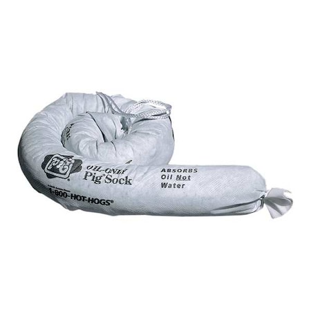 Sorbent Sock, 12 gal, 3 in x 48 in, Oil, White, 12 PK