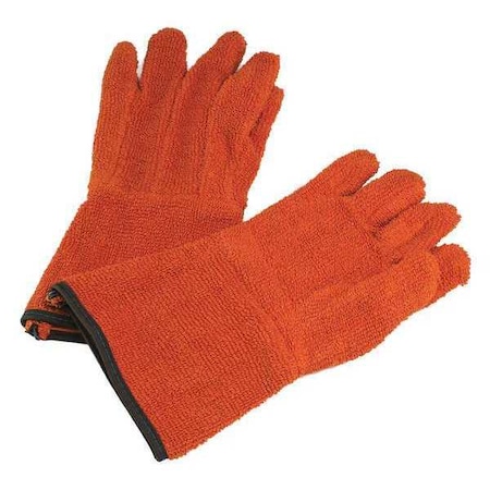 Gloves, Cotton Terry Cloth, 13 in L, Orange, 1 PR