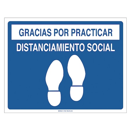 Social Distancing Floor Sign, 14 in H, 18 in W, Vinyl, Rectangle, Spanish, FS-1418-001