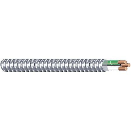 Metal Clad Building Cable, MC, 14 AWG, 2C with Ground C, Silver, Aluminum, Solid, 600V AC, 250 ft