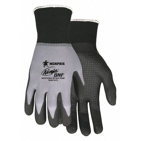 Coated Gloves, Nitrile, Dotted, Palm and Fingers, Not Tested Abrasion Level, Gray, S 1 PR
