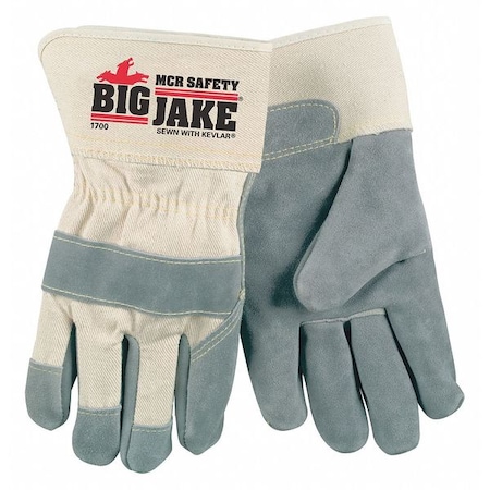 Leather Palm Gloves, Safety Cuff, Wing Thumb, White, XL, 1 PR