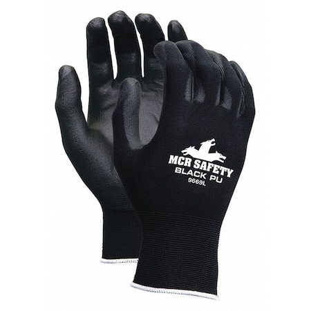 Coated Gloves, Polyurethane, Flat, 3/4 Dip, 4 Abrasion Level, Black, L 1 PR