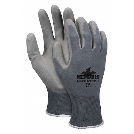 Coated Gloves, Polyurethane, Flat, 3/4 Dip, 4 Abrasion Level, Gray, XL 1 PR