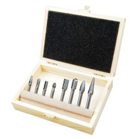 Carbide Bur Set,Double Cut,1/4 in. Shank