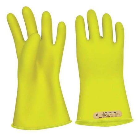 Electrical-Insulating Gloves, 500V AC, 750V DC, Rubber, 11" Length, Yellow, Size 8 1/2