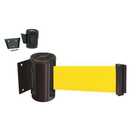 Barrier Post with Belt, Black, 7 1/2 ft Length, 4-1/2" Post Height, No Legend, Powder Coated