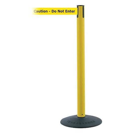 Barrier Post with Belt, Yellow, 13 ft Length, 38 in Post Height, Caution Do Not Enter, Unfinished