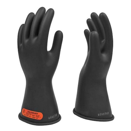 Electrical Rubber Gloves, Class 0, Type I, 11 in, 1000V AC/1500V BC, Black, Size 8 1/2, 1 Pair