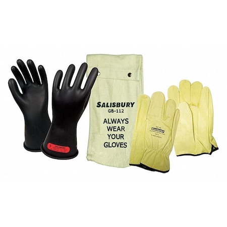 Electrical Glove Kit,  1000V AC/1500V DC, 11 in Length, Type 1, Class 0, Black, Size 9 1/2,PR