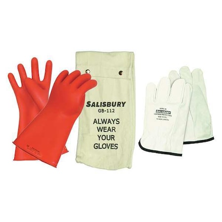 Electrical Rubber Glove Kit, Leather Protectors, Glove Bag, Red, 11 in, Class 0, Size 8 1/2, 1 Pair